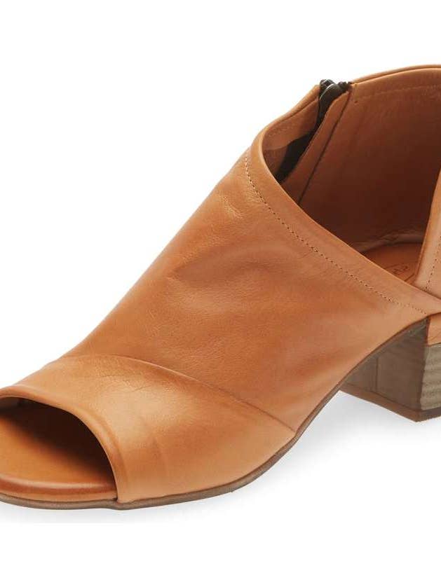 DOROT LEATHER OPEN TOE LOW HEEL SANDAL - COGNAC for wholesale by Sheridan Mia