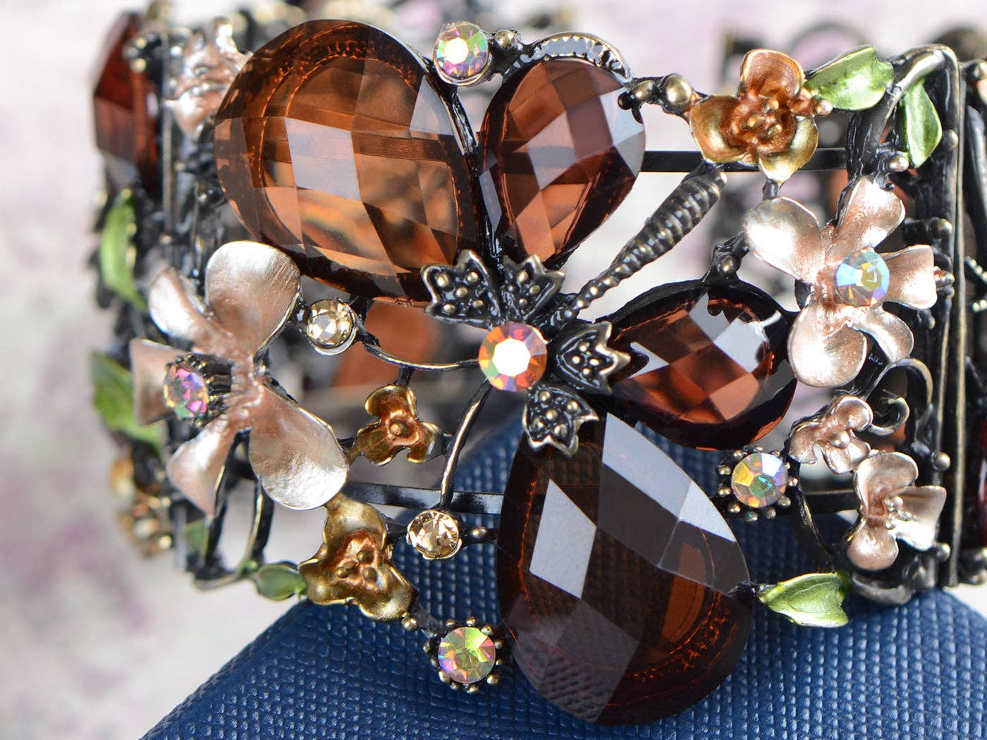 AK Brand - Wholesale Cuff Bracelet - Gold Floral Topaz Butterfly Dragonfly Cuff Bangle Bracelet2