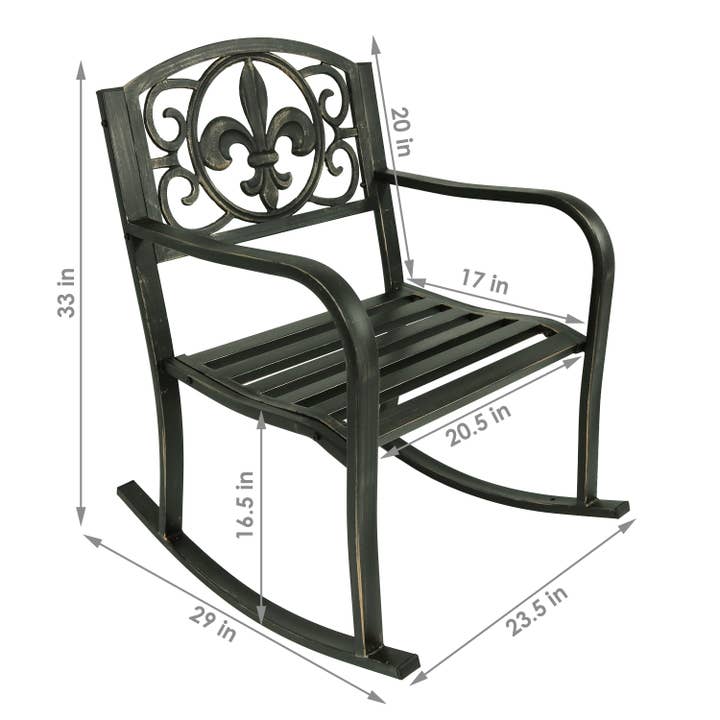 Sunnydaze Decor - Vente Fauteuils à bascule - Fauteuil à bascule d'extérieur en fonte Fleur-de-Lis, noir3