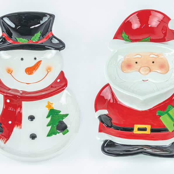 Hanna's Handiworks - Wholesale Christmas Decoration - SANTA AND SNOWMAN PLATE 2 ASSORTED
