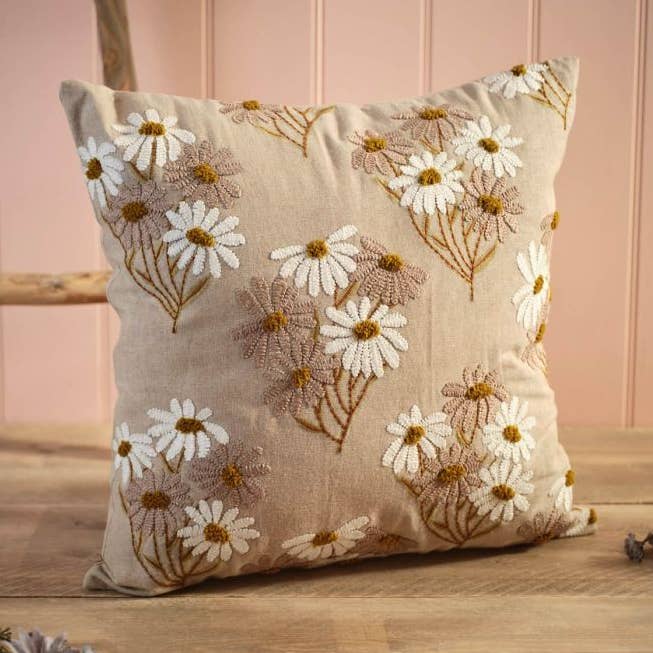 Ditsy Floral 100% Katoenen Kussen Met Madeliefjesborduursel voor wholesale door Langs