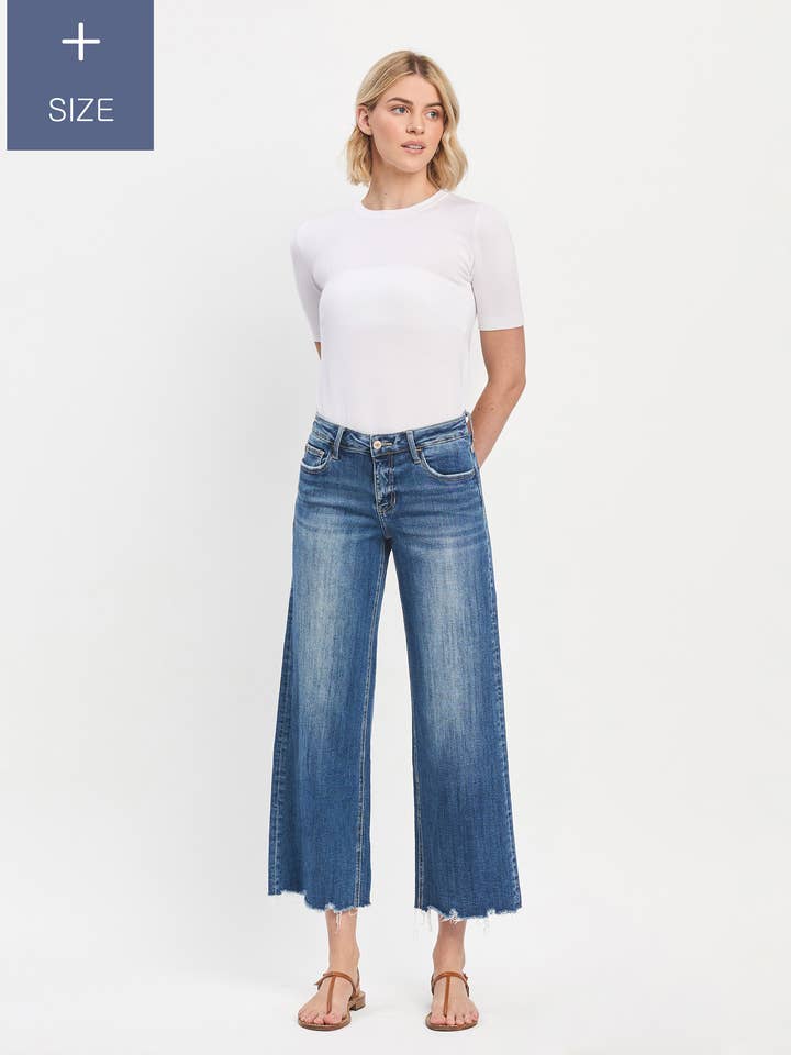 PLUS SIZE MID RISE RAW HEM WIDE JEANS LV1246-P for wholesale by Lovervet by VERVET