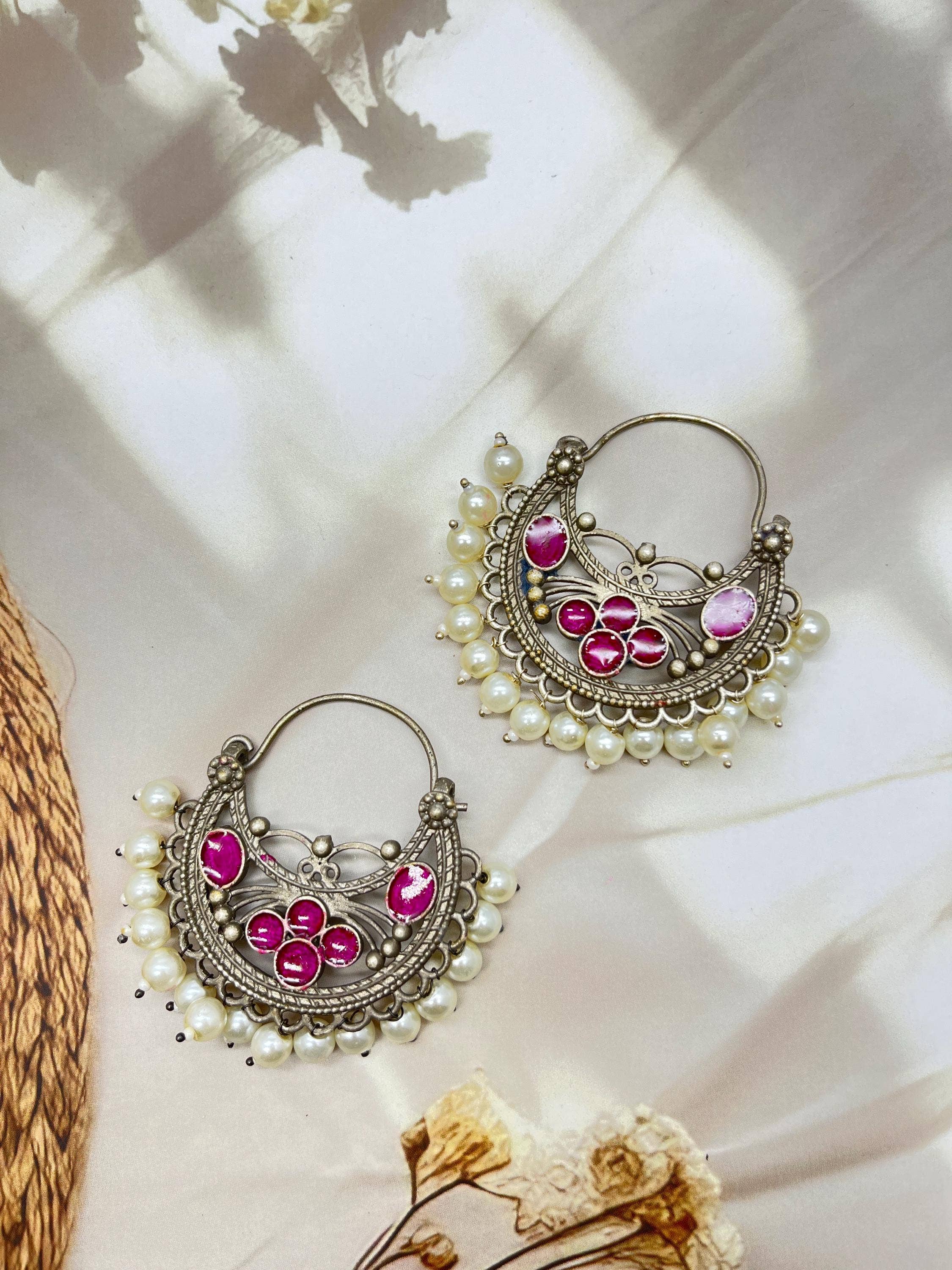 Vastrabhushan – wholesale Hoop earrings – Meenakari Chandbali Oxidised Indian Earrings3