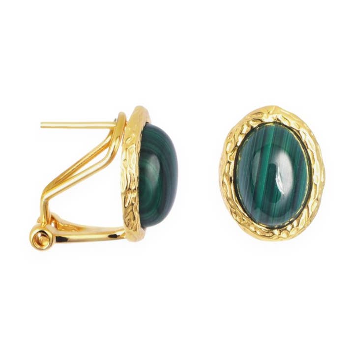 Boucles d'oreilles Aura en malachite pour la vente par MOC Atelier
