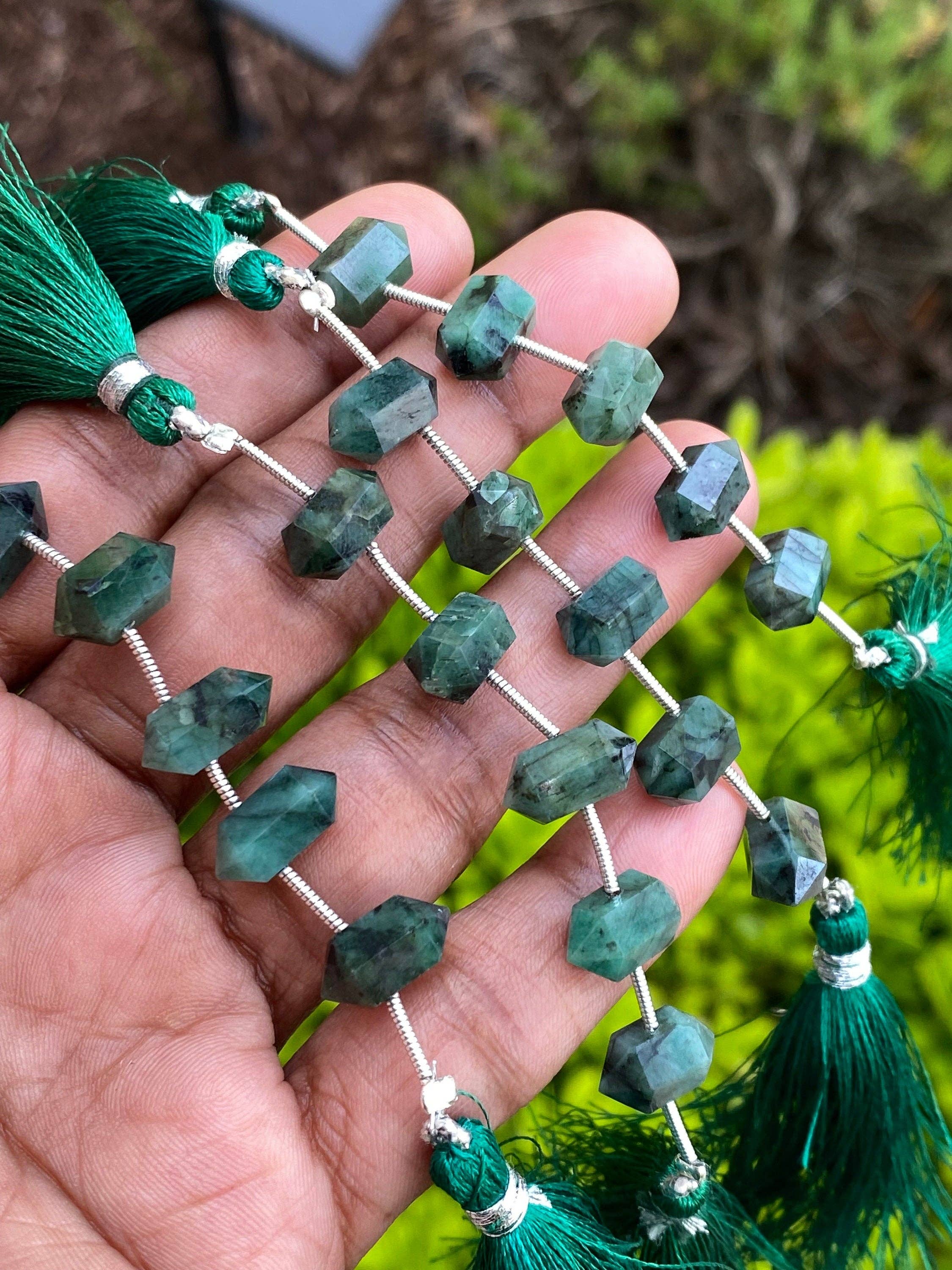 Akstar Gems - Wholesale Beads - 5 Pcs Emerald Double Terminated  Beads, Hand Carved Emerald Gemstone Fancy Wand Shape Beads for Wire Wrapping, 6x12mm4