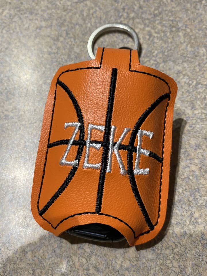 Basketball Hand Sanitizer Holder Keychain personalized. for wholesale by Grandmommy’s Threads