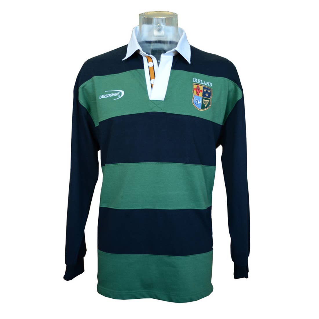 Dublin Gift Company - Wholesale Polo - Men's - Four Provinces Rugby Shirt - Green & Navy Striped0