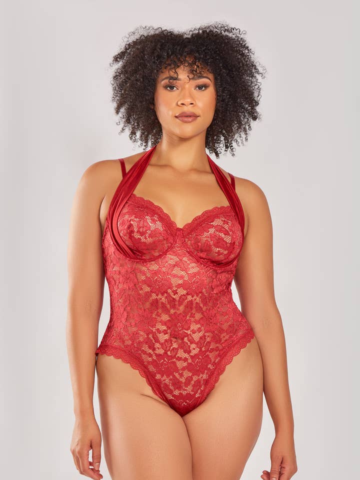 Best Seller-Hera Plus Size Lace Halter Bodysuit Lingerie for wholesale by iCollection