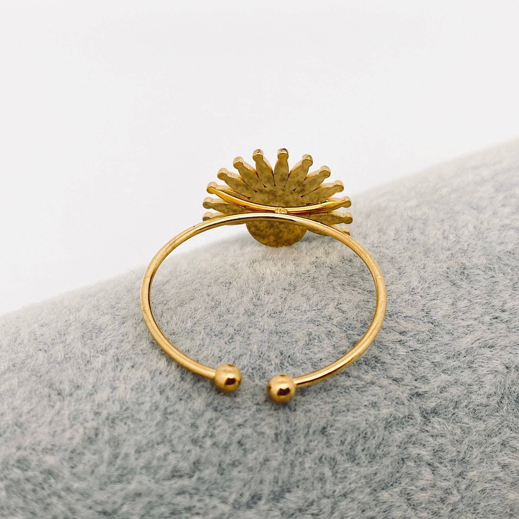 Mio Queena – Anel de pedra única/solitário por atacado – Anel ajustável lápis lazuli banhado a ouro 18K2