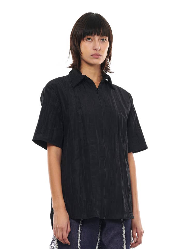 vesqmojo - Wholesale Button Down Shirt - Women's - PLEATED TAFFETA SHIRT1