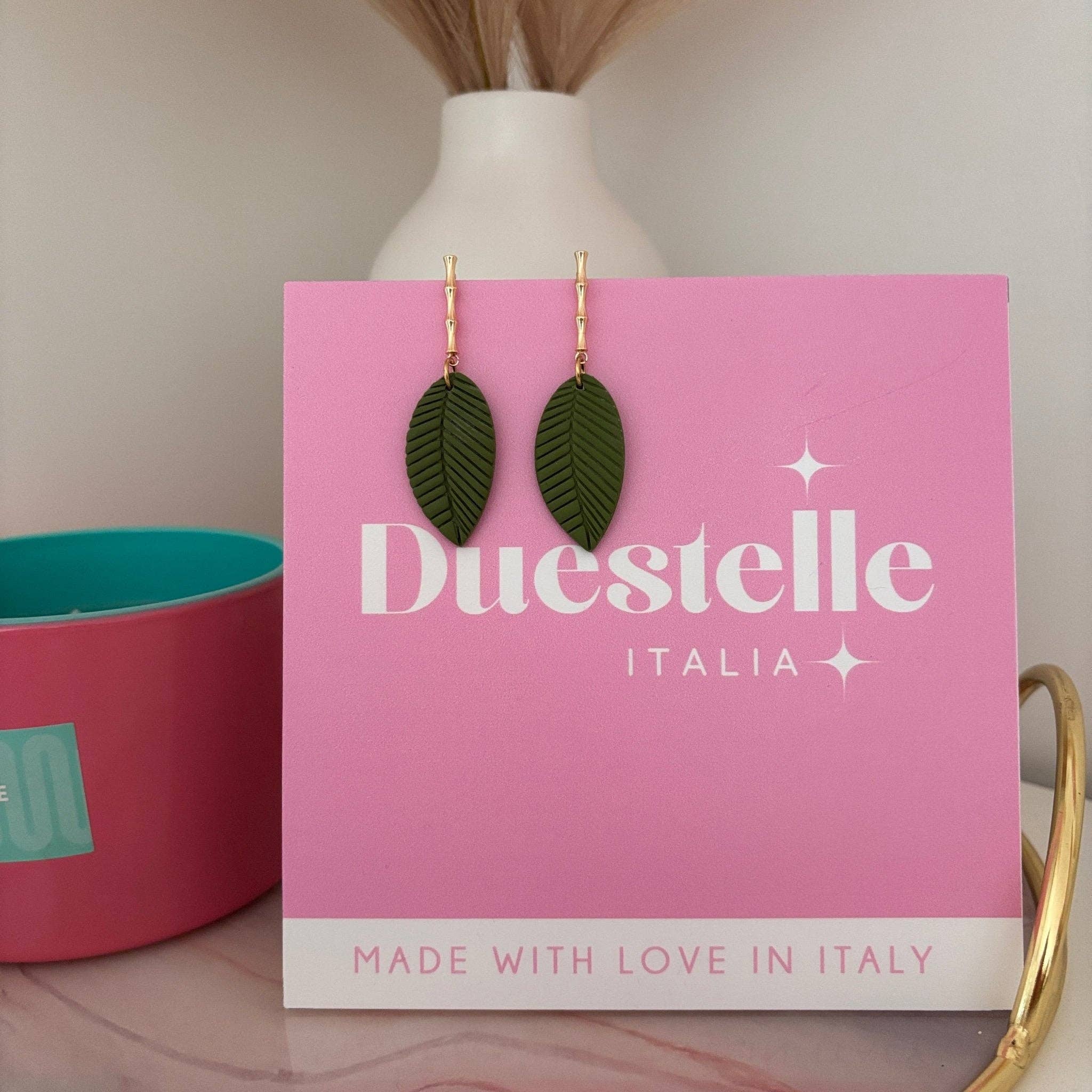 DUESTELLE ITALIA - Vendita all'ingrosso Orecchini pendenti - Bamboo Leaf Earrings – Orecchini foglia handmade in Italia2