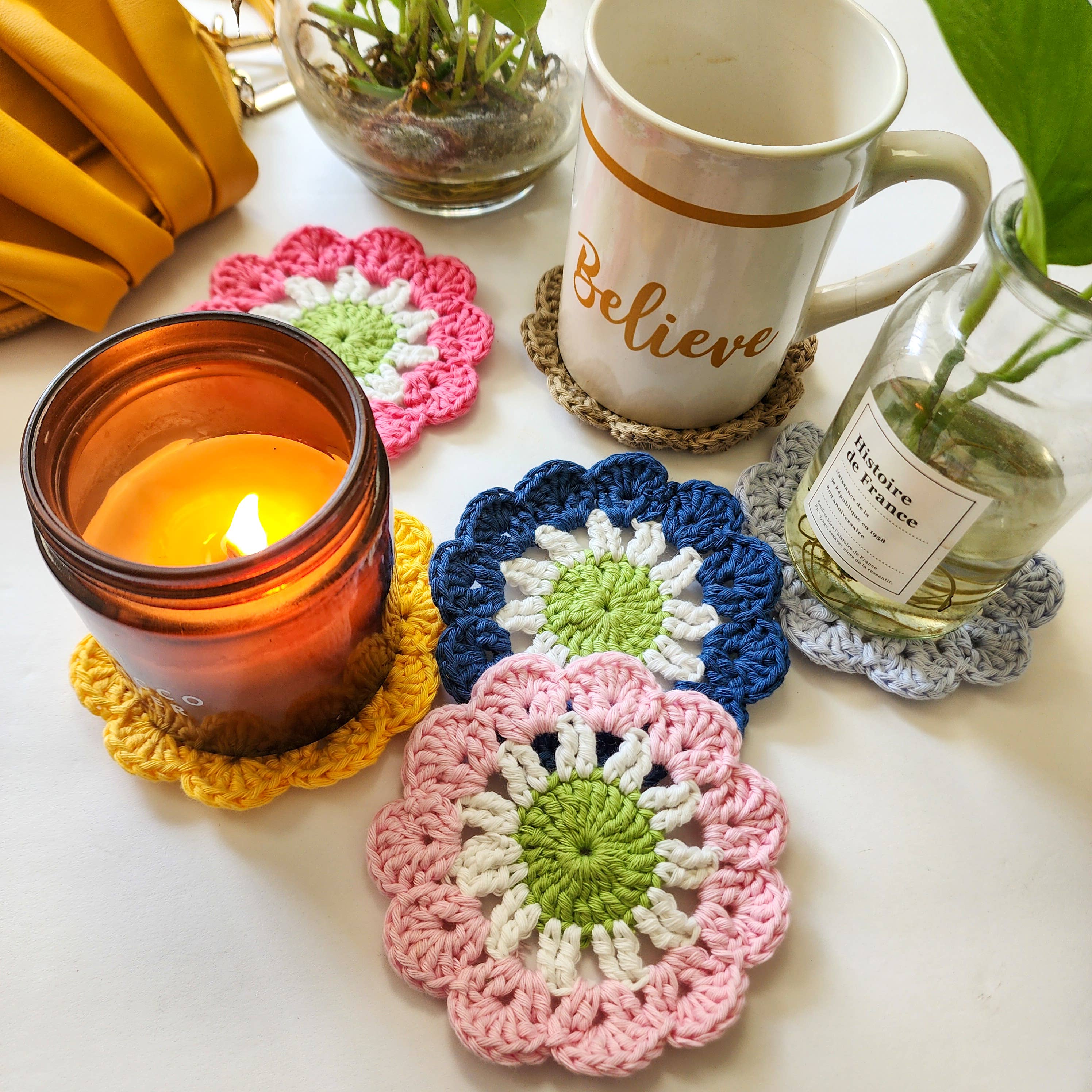 Handmade By Uruba - Wholesale Coasters - Cotton Coasters, Floral inspired Handwoven Coaster set4