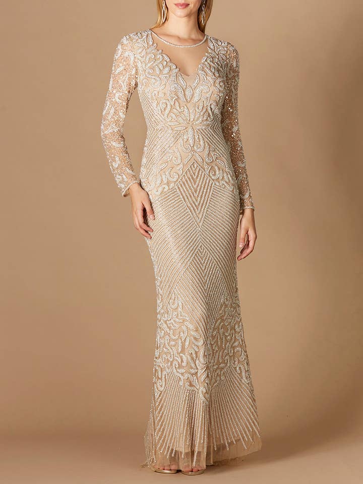 Vestido Comprido de Manga Comprida com Missangas por atacado de Lara New York