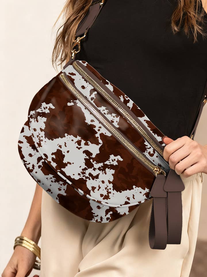 Western Leopard/ Cow Spots Print Double Zip Crossbody Bag for wholesale by fashionworks