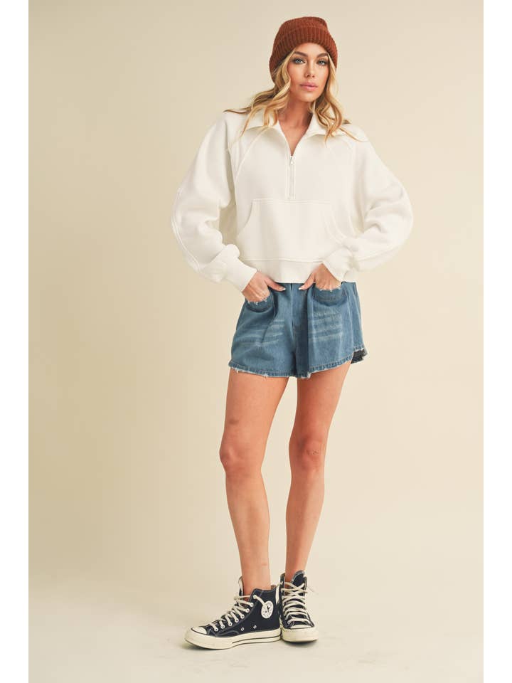 AEMI + CO - Wholesale Sweatshirt – Women's - 950CK Dove Funnel Neck Half Zip 641