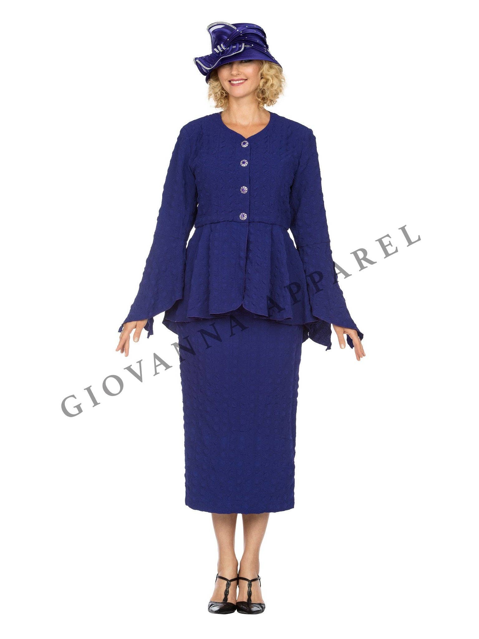 Giovanna - Wholesale Top & Skirt Set - Women's - 2pc Popcorn Peplum Jkt & Column Skirt Set - Plus Size0