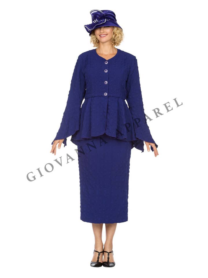 Giovanna - Wholesale Top & Skirt Set - Women's - 2pc Popcorn Peplum Jkt & Column Skirt Set - Plus Size0