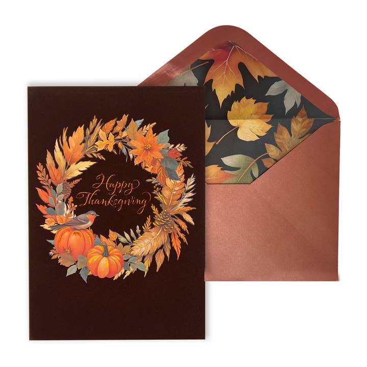 Carte de Thanksgiving avec couronne faite à la main et citrouilles pour la vente par NIQUEA.D