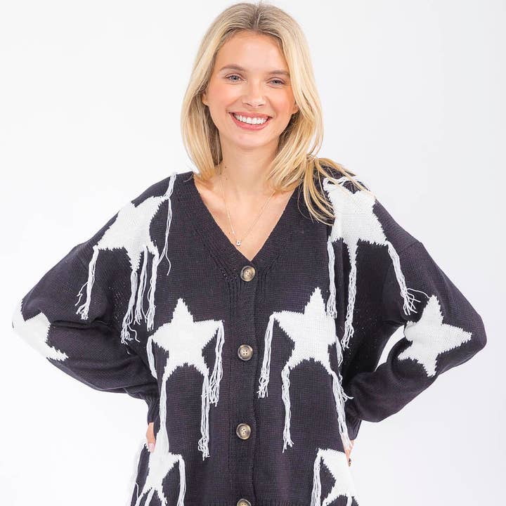 IP6068G- Knaptrøje med frynset stjernemønster for engroshandel hos IWT Brands