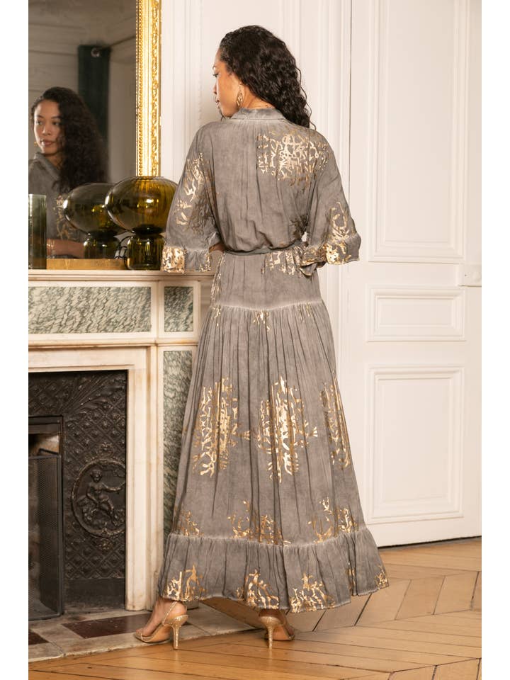 grijs Kimono met goudkleurige print voor groothandel op Faire2