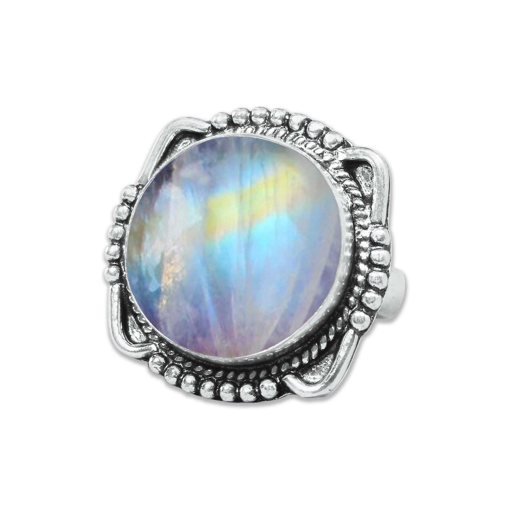 Handmade Jewels - Wholesale Cocktail/Statement Ring - Rainbow Moonstone AAA Rings – Silver-Plated, Handmade, Shimmering Blue (Made to Order)2