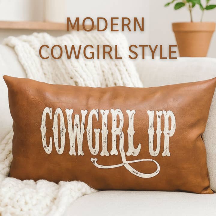 Distressed Embroidered Cowgirl Pillow – Western Decor Accent for wholesale by The Home and Hearth Market