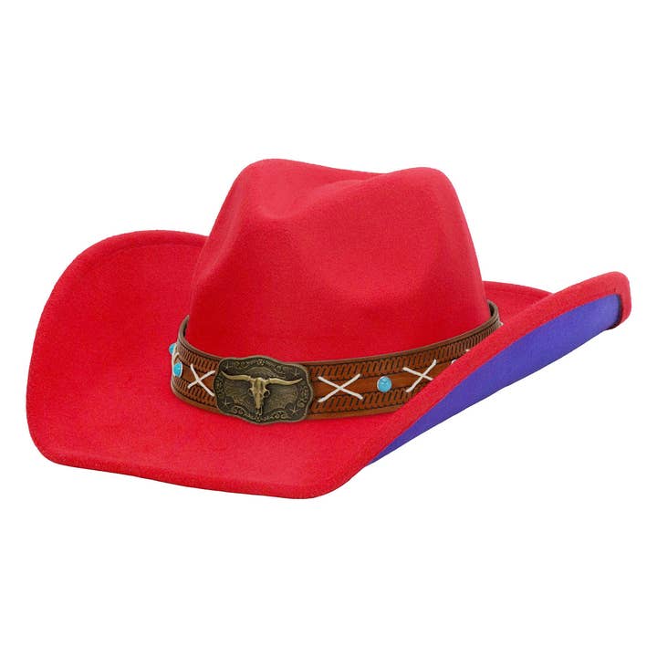 Cap Zone - Wholesale Cowboyhoed - Uniseks - Longhorn Stikselriem Tweekleurige Vilt Cowboyhoed14