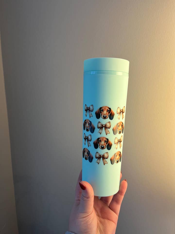 16oz Dachshund Bows Insulated Tumbler with Lid & Straw for wholesale by BCrisp Creations