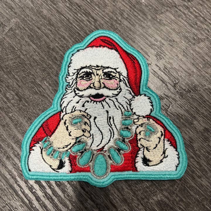Eric Hill Designs, LLC - Wholesale Patch - Turquoise Santa Squash Blossom Christmas Embroidered Patch1