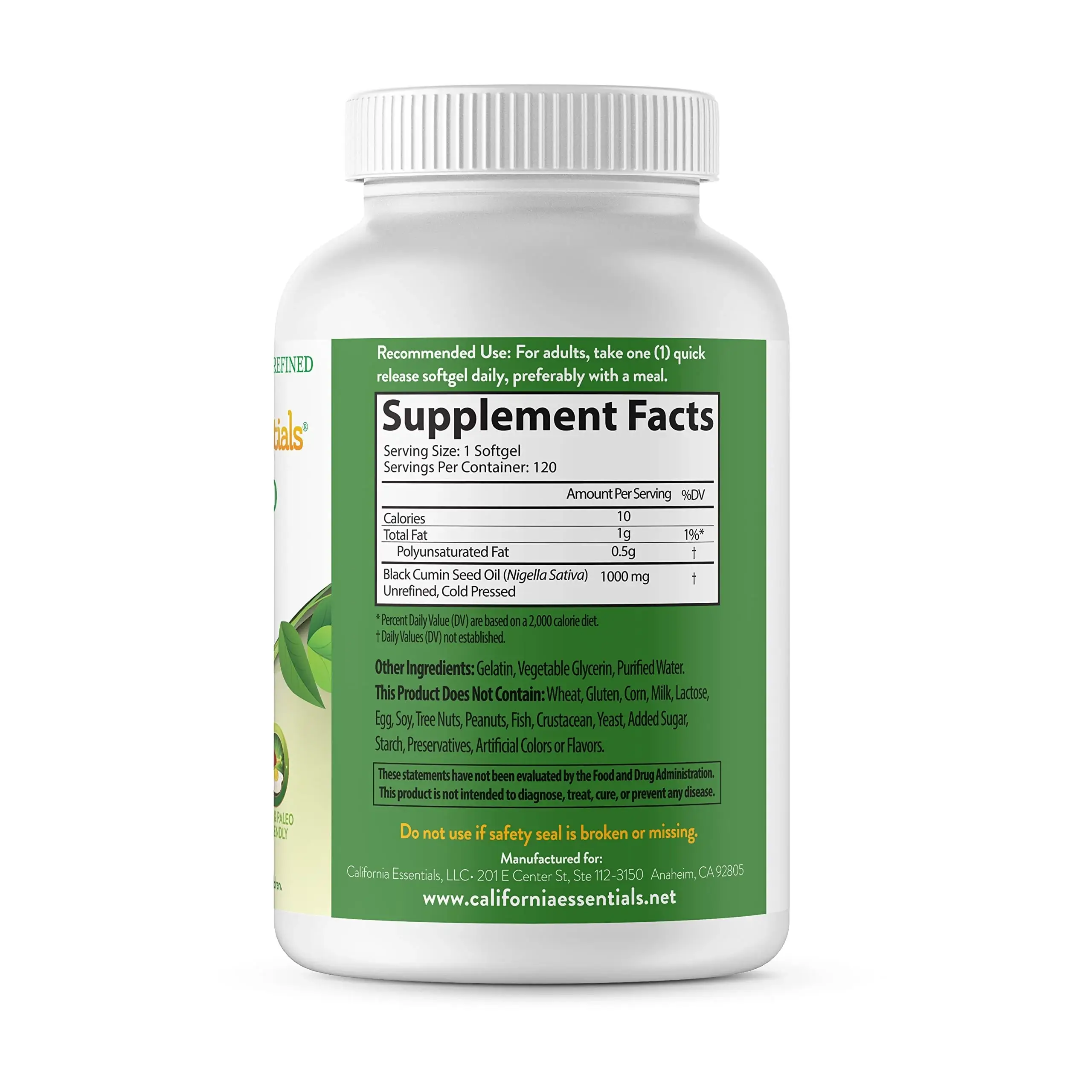California Essentials - Wholesale Oral Supplement/Vitamin - Black Seed Oil Softgels - 1000mg Premium Cold Pressed8