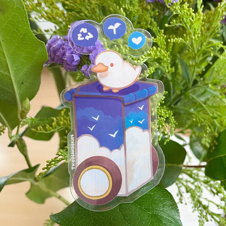 Thousand Skies - Wholesale Sticker - Vinyl Sticker (Transparent) Mr Duck and Recycling Bin