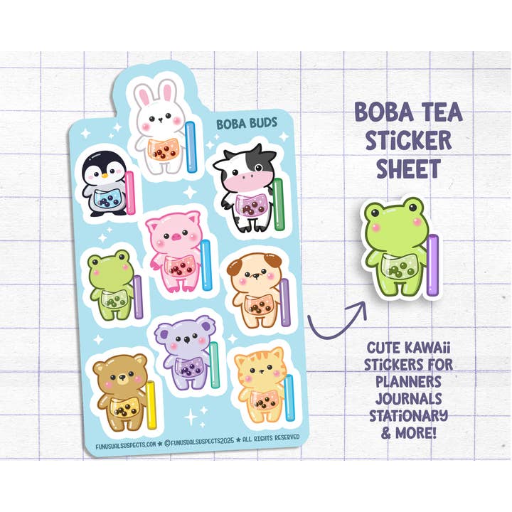 Feuille d'autocollants Boba Animals pour la vente par FunUsual Suspects
