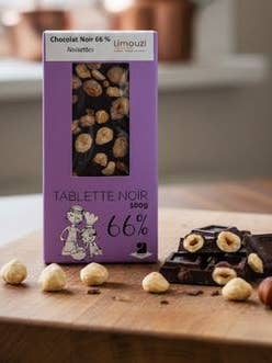 Dark Chocolate Bar 66% Hazelnuts 100g for wholesale by Limouzi Saveurs