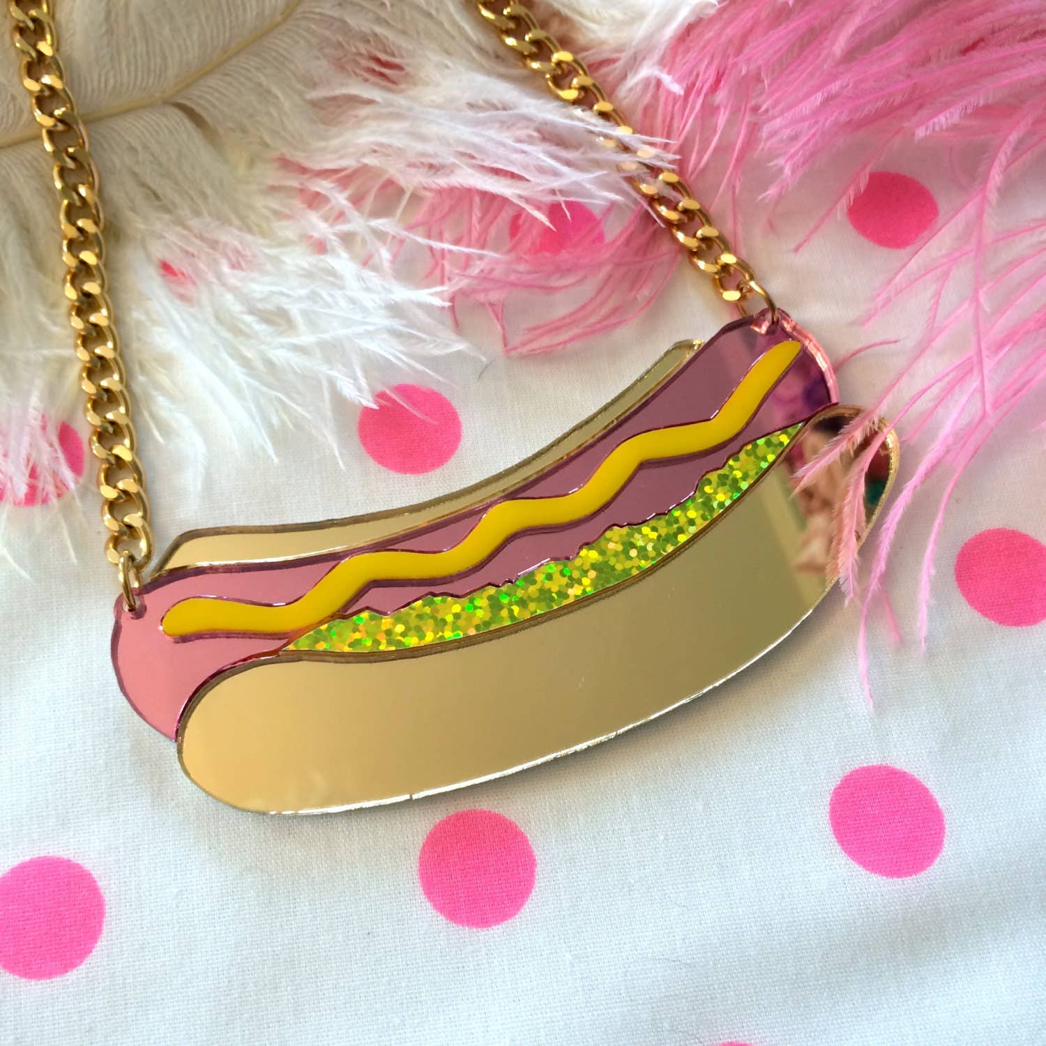 I'm Your Present – wholesale Hänge-/berlockhalsband – Hot Dog Laser Cut Akryl Mat Halsband, Laserskuren akryl,0