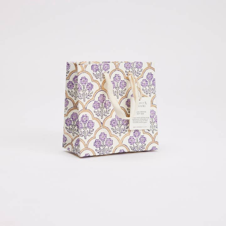 Paper Mirchi - Wholesale Gift Bag - Hand Block Printed Gift Bags (Small) - Lavender