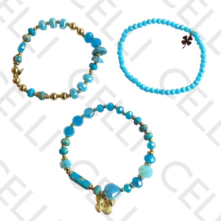 Celli Biju - Wholesale Link & Chain Bracelet - Steel Bracelet - with natural stones and faceted crystals