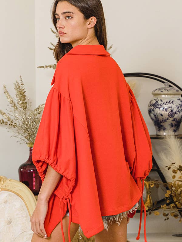 BUCKETLIST - Wholesale Tunic – Women’s - T2195 Oversized Drawstring Tie Sleeves Detail Solid Top15