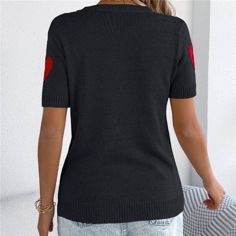 OceanusSwim - Wholesale Knit Top - Women's - Color Block Heart Pattern Knit Short Sleeve4