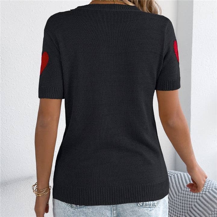 OceanusSwim - Wholesale Knit Top - Women's - Color Block Heart Pattern Knit Short Sleeve4