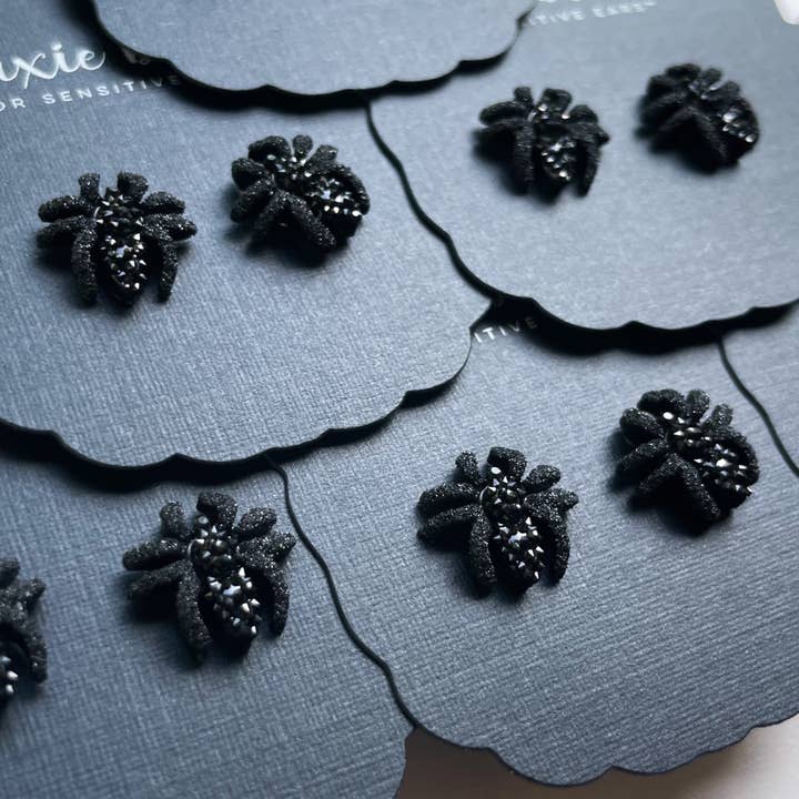 Dixie Bliss - Wholesale Stud/Post Earrings - Enchanted Spiders in Black Diamond2
