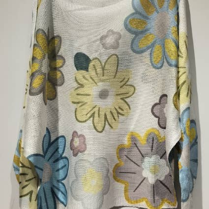 POFLO White Daisy Round Knit Printed Sweater LOOWIE for wholesale by LOOWIE