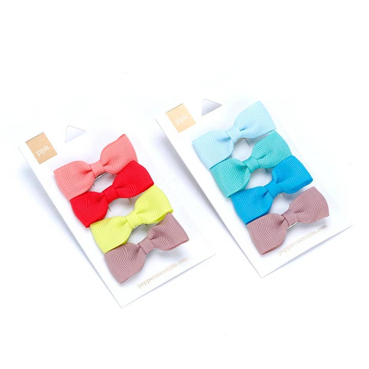 Girls Little Bow Hair Clip 4-pc Set - Red & Blue - Multi Mix for wholesale by Peppercorn Kids