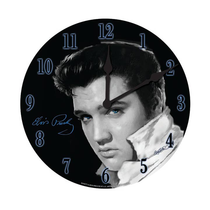 Elvis Wall Clock - Black & White Photo for wholesale by MID-SOUTH PRODUCTS