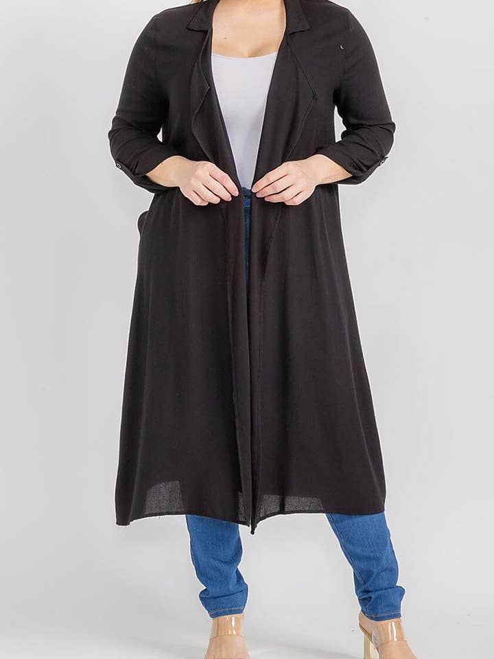 CÁRDIGAN ABIERTO SÓLIDO CON FRENTE DRAPEADO Y MANGAS REMANGADAS para venta al por mayor de ROUSSEAU