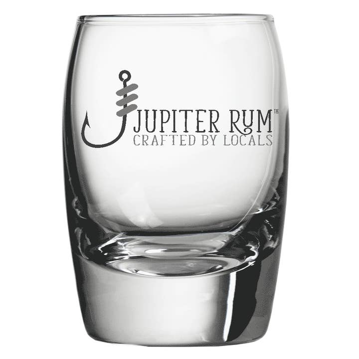 Jupiter Rum Single 2.5 oz Dram Glass with Hook Logo for wholesale by Jupiter Rum Co