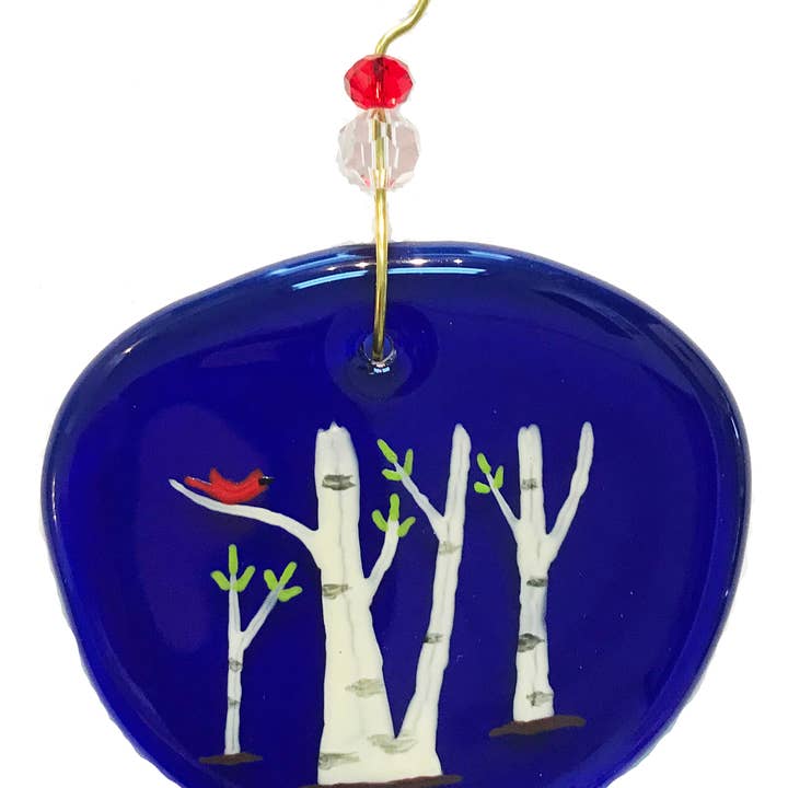 Wine Bottle Art - Wholesale Ornament - Ornament - Redbird & Birch Trees
