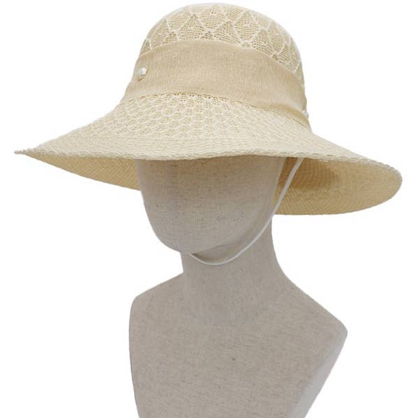 Cap Zone - Wholesale Straw Hat - Women's - Flower Ribbon Fabric Sun Hat4