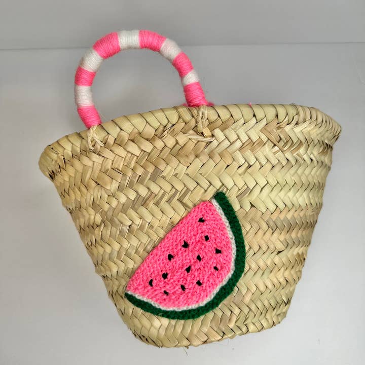 craftberber - Wholesale Beach Bag - Handwoven Straw Mini Tote Bag, Crochet Fruit Design