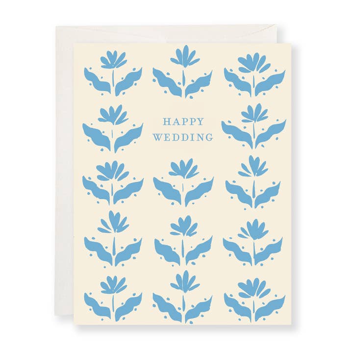 Carte de vœux de mariage florale bleue pour la vente par Tracy Schifeling Art