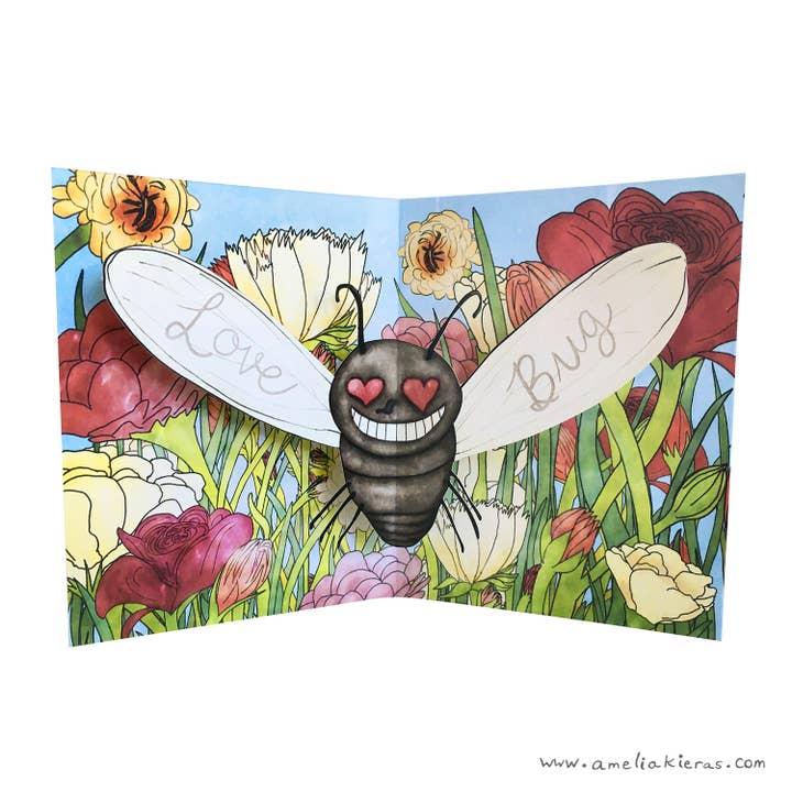 Love Bug Pop Up Card for wholesale by Amelia Kieras Paper Arts